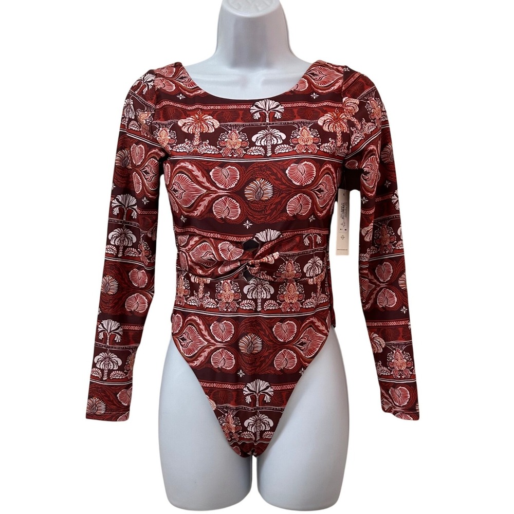 Phax Twist Front Long Sleeve One Piece Swimsuit Warm Paisley Print Size M NEW